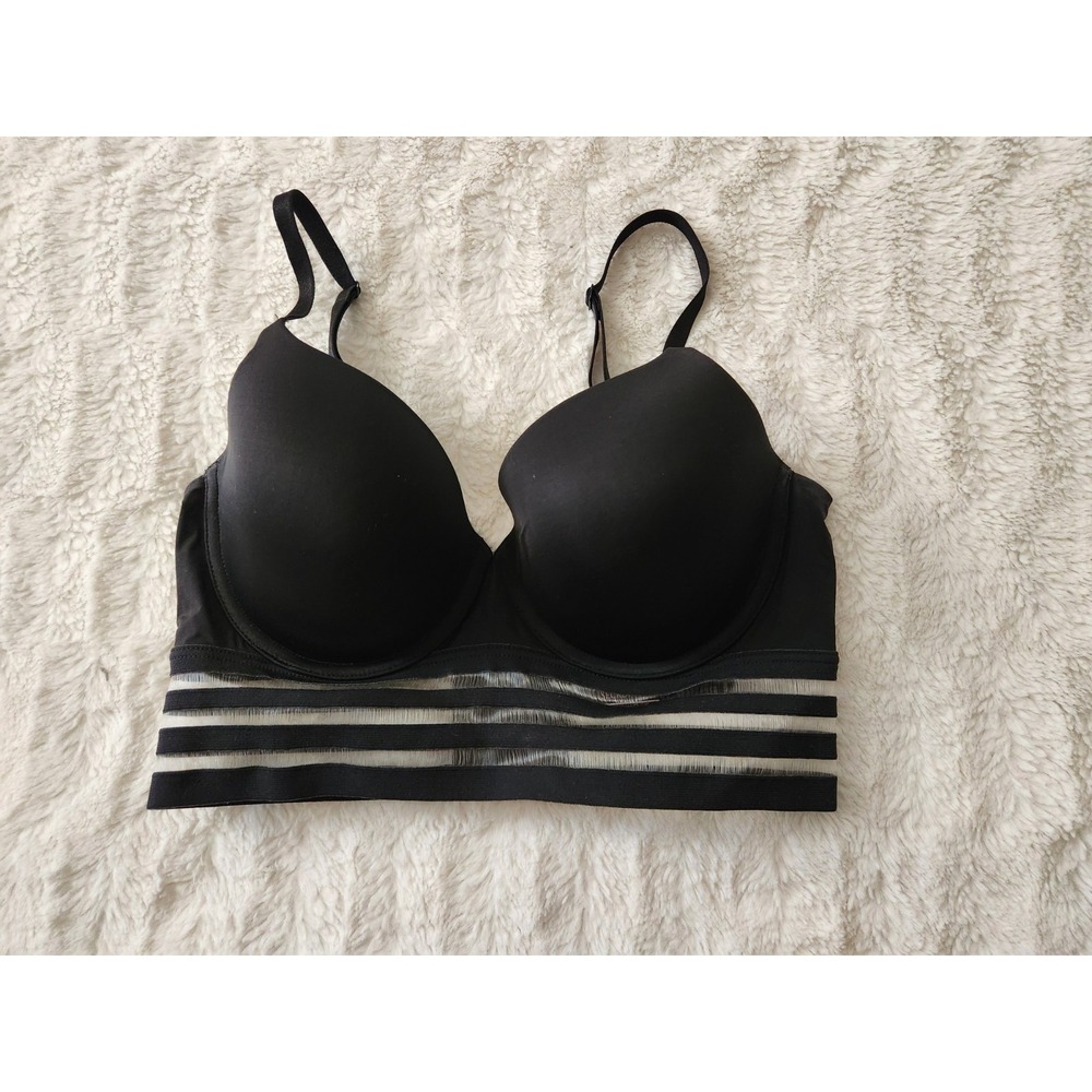 Victoria's Secret T-Shirt Lightly Lined Demi Bra 36D Black Illusion Mesh Band